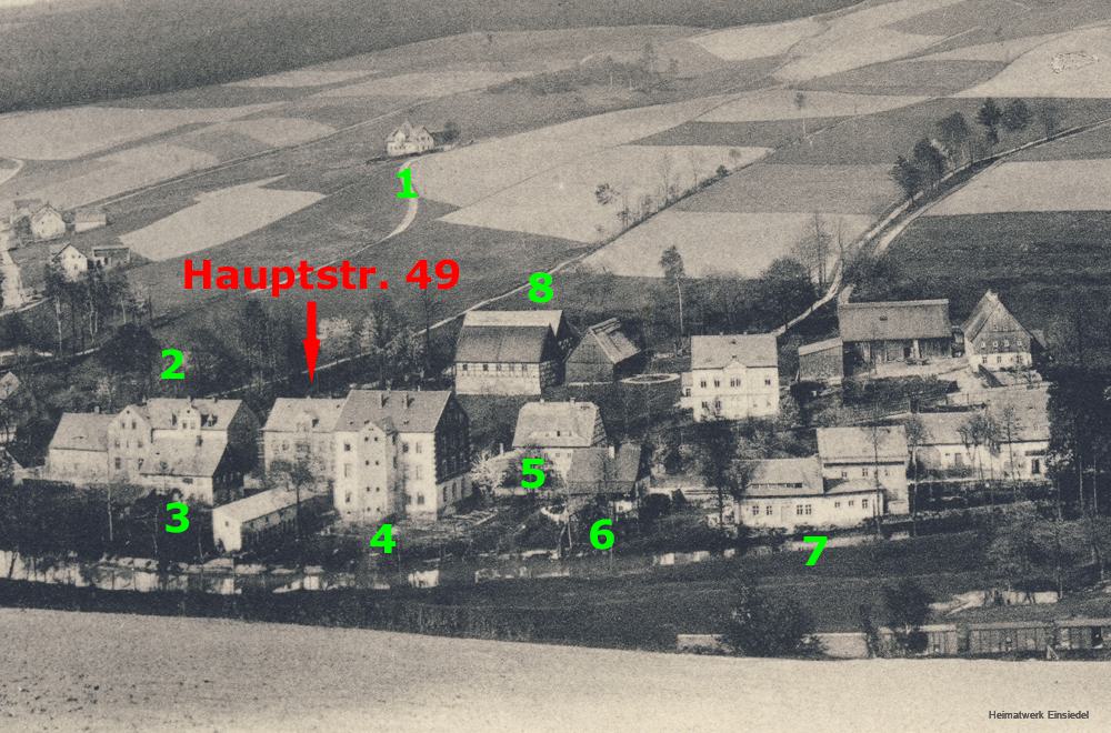 Einsiedel, Hauptstraße 49, um 1903. Dachdecker Franke.