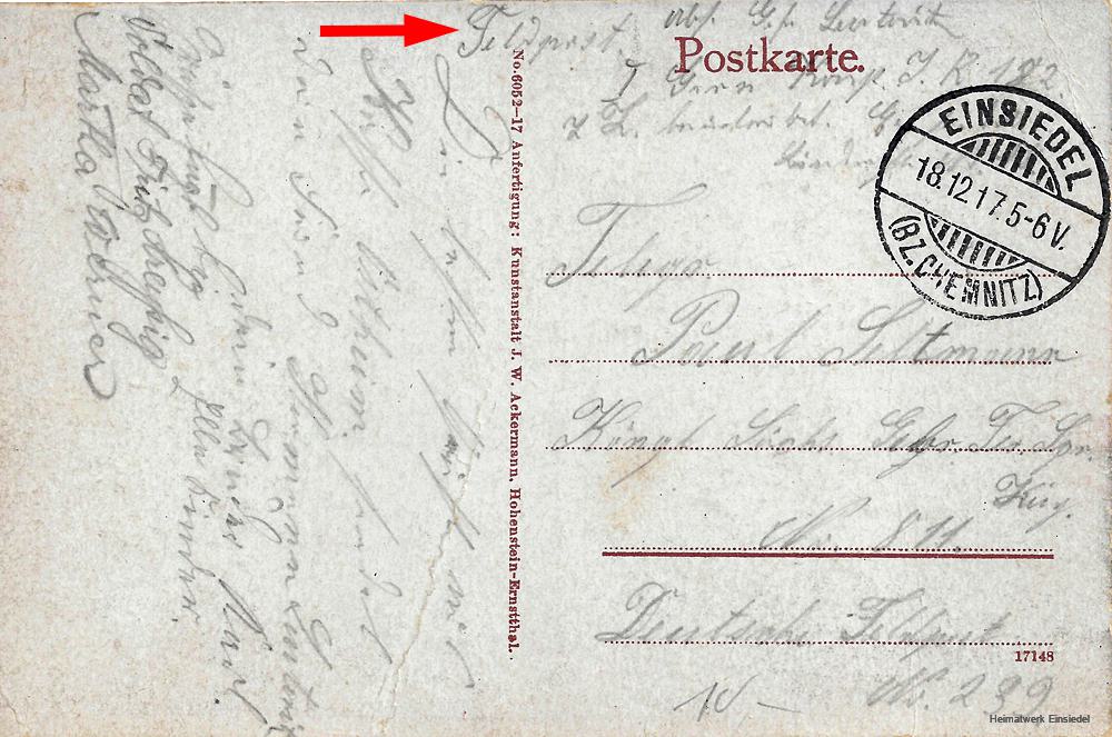 Feldpost, Einsiedel 1917