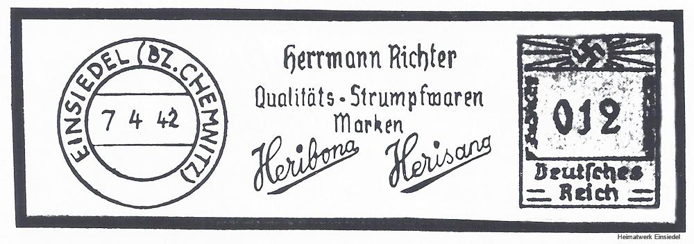 Stempeldruck Freistempler der Firma Herrmann Richter, Berbisdorf 1942