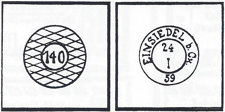 Die ersten Stempeltypen der Einsiedler Post aus den 1850er Jahren.