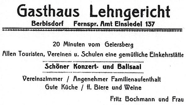 Annonce Lehngericht Berbisdorf 1926