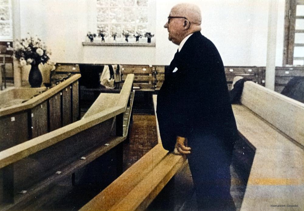 Kreuzkantor Rudolf Mauersberger zur Einweihung der wiederaufgebauten Einsiedler Kirche in Einsiedel 1966