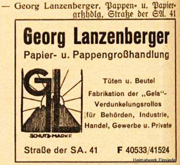 Georg Lanzenberger, Chemnitz. Pappen- und Papiergroßhandel.
